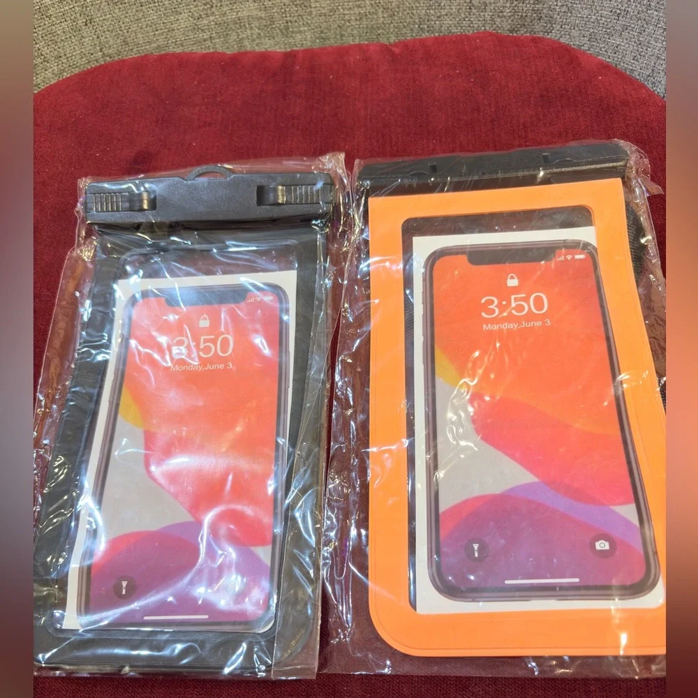 New 2 Pcs Waterproof Phone Pouches-Black and Orange Colors